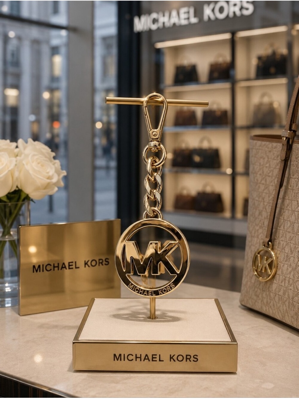 Michael Kors Gold MK Circle Logo Keyring Charm
